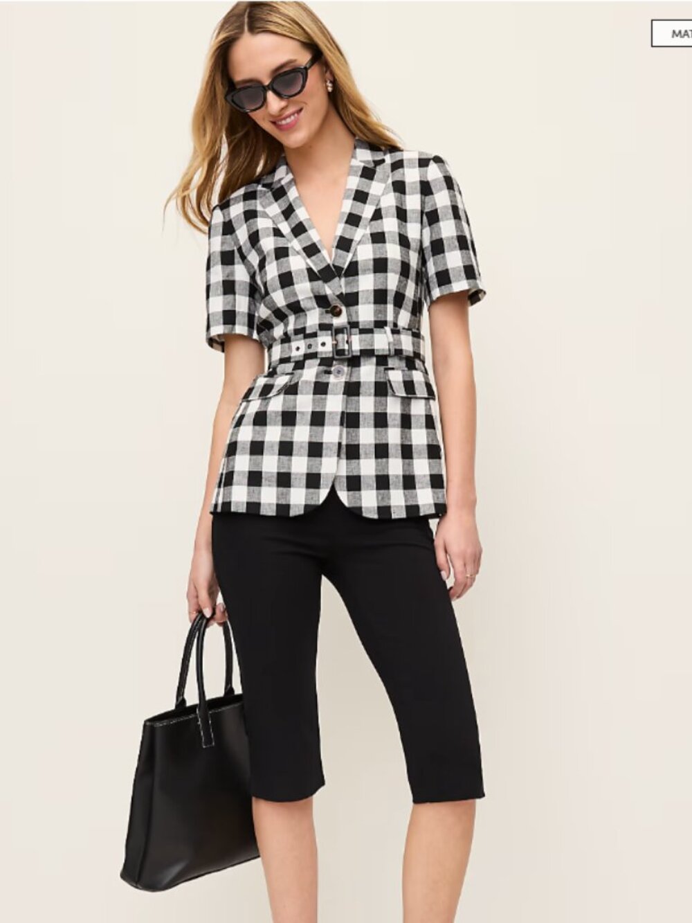 Belted Gingham Linen Blend short sleeve blazer size 10
